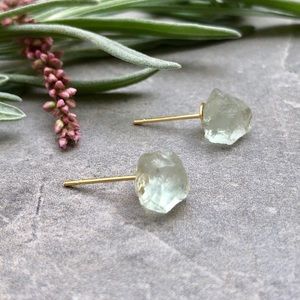 Raw Green Amethyst Stud Earrings